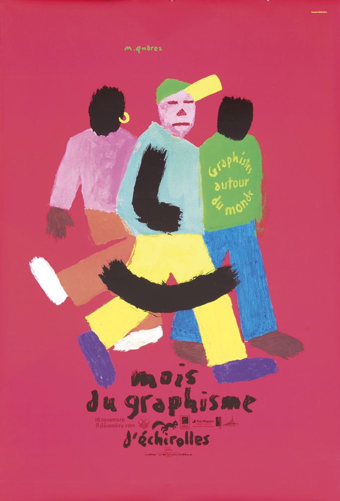 Mois du Graphisme, red poster, painting of boys walking
