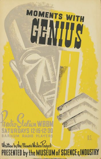 Moments with Genius, Radio Station WBBM, yellow and grey poster