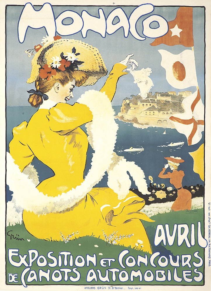 Monaco Avril Exposition et Concours de Canots Automobiles, woman in yellow waves hankerchief