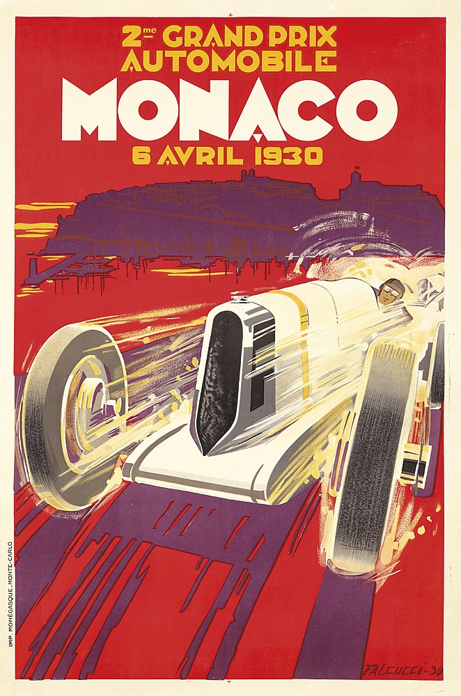 Monaco 6 Avril, red poster, white car