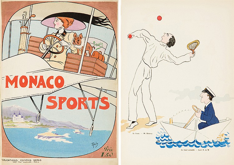 Monaco Sports, two posters, woman drives, tennis