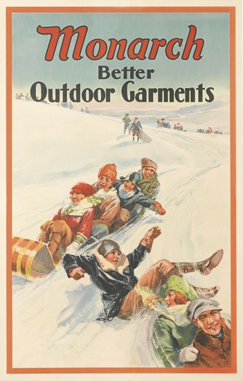 Monarch Better Outdoor Garments, children sledding