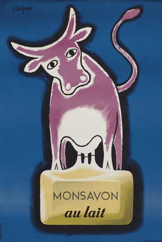 Mon Savon Au Lait, bull, soap, blue poster