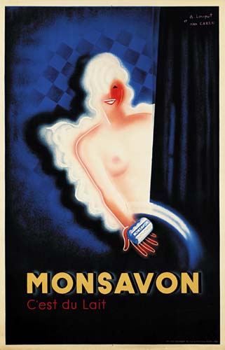 Monsavon C’est du Lait, blue poster, topless woman