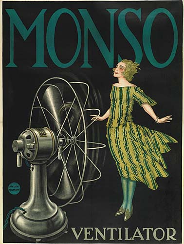 Monso Ventilator, woman stands in front of a fan