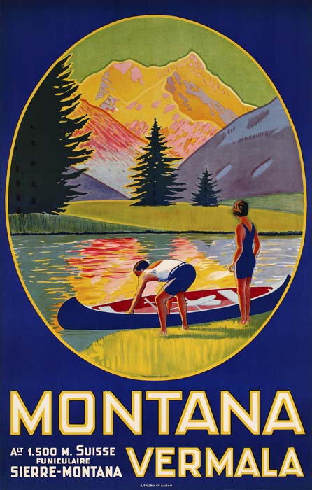 Montana Vermala, blue poster, couple in canoe