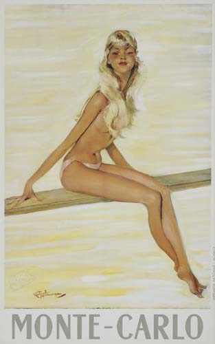 Monte-Carlo, topless woman sits on a dock