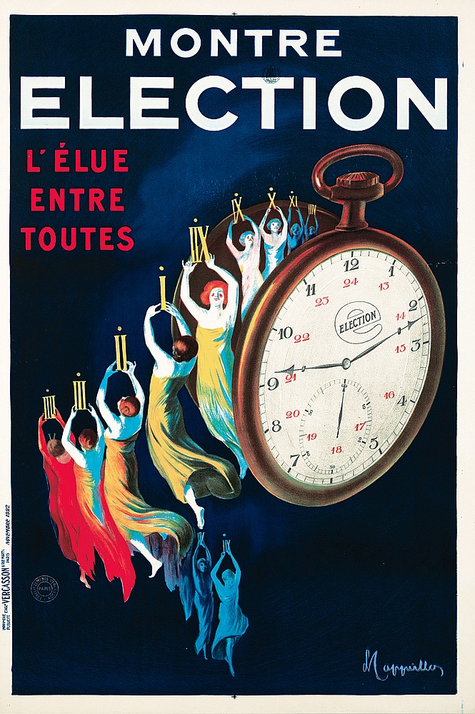 Montre Election L’Elue Entre Toutes, blue poster, women hold numerals