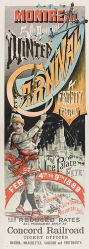 Montreal Winter Carnival, man waves blue flag