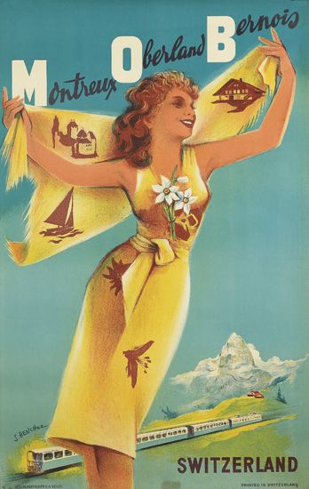 Montreux Oberland Bernois Switzerland, train, woman in yellow