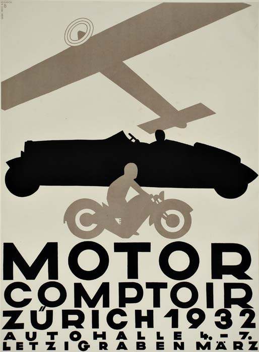 Motor Comptoir Zurich, black and grey poster