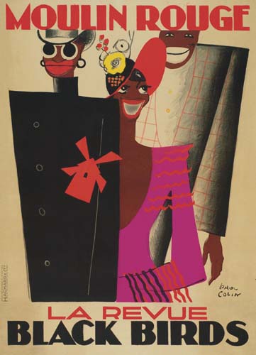 Moulin Rouge La Revue Black Birds, man in black, woman in purple