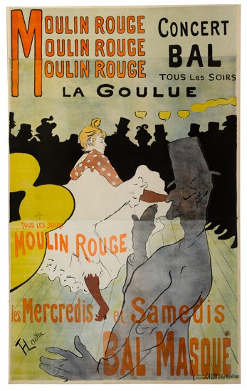 Moulin Rouge Bal, La Goulue, woman in white, grey man, large poster