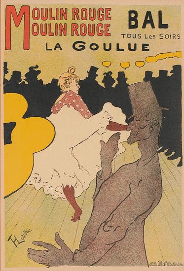 Moulin Rouge Bal, La Goulue, woman in white, grey man, small poster