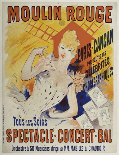 Moulin Rouge Paris Cancan, woman in white, red windmill