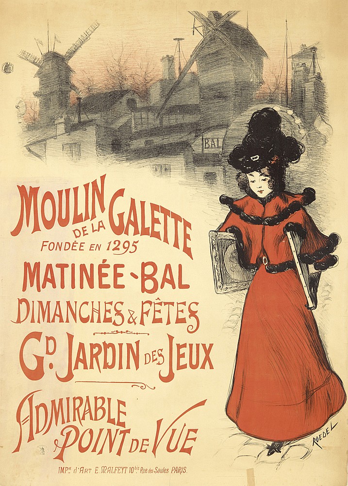 Moulin de la Galette, Bal Kermesse, woman with black hair, windmill