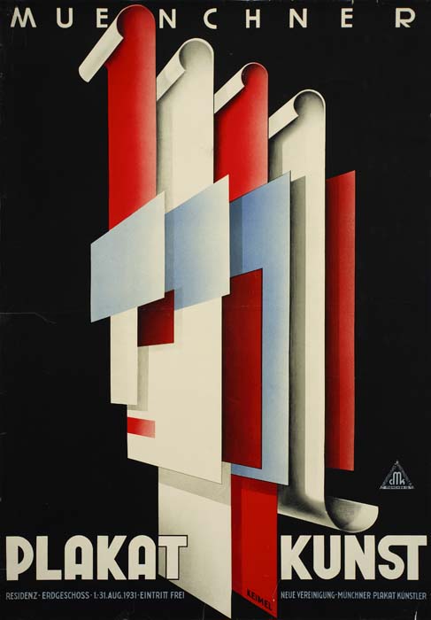 Plakat Kunst, Muenchner, red, white, and blue design