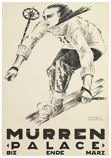Murren Palace, Skier, black and white poster