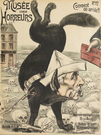 Musee des Horreurs Comment on arrive, man with cat’s body, field of skulls