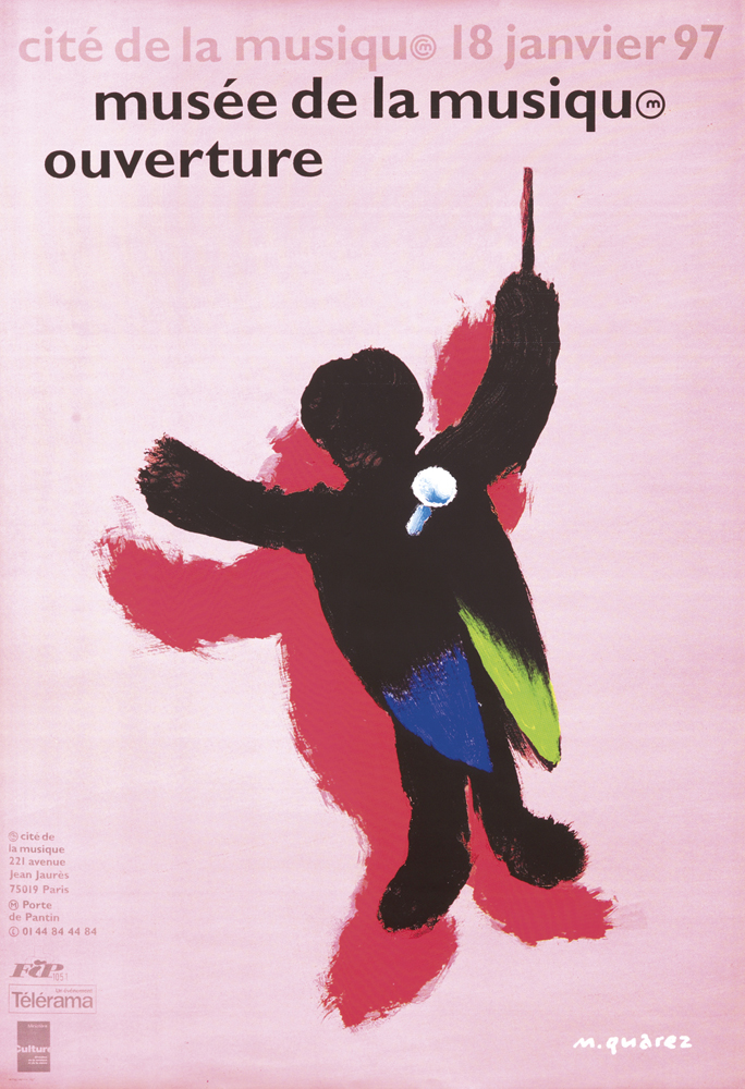 Musee de la Musiqu Ouverture, pink poster, man in black