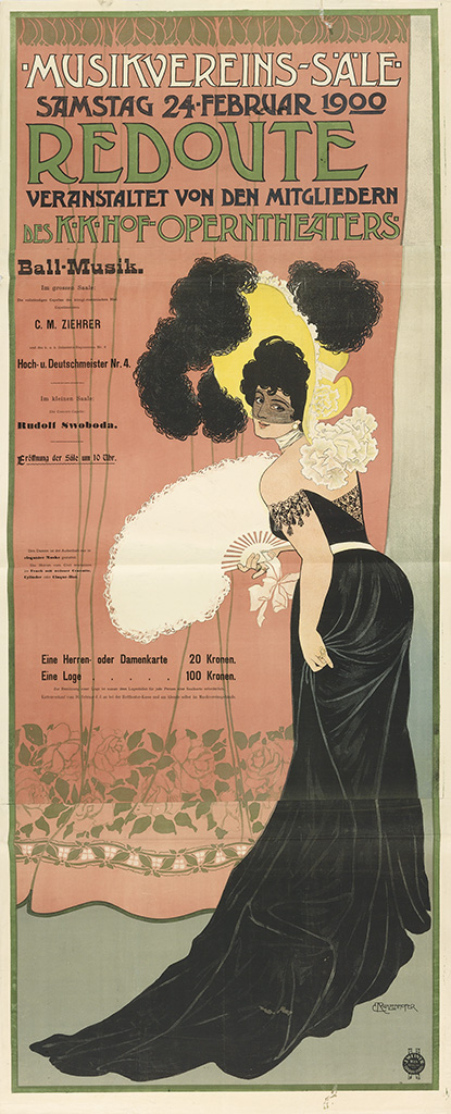 Musikvereins Sale Redoute, long pink poster, woman in black
