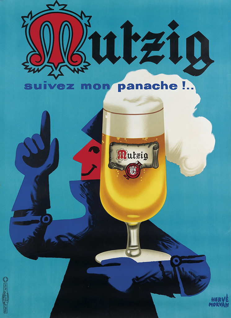 Mutzig suivez mon panache, blue poster, knight with a beer