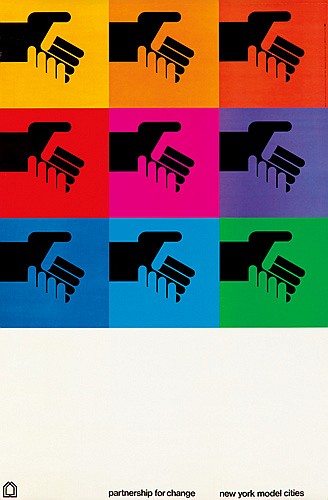Partnership for Change, New York Model Cities, nine color blocks, hands
