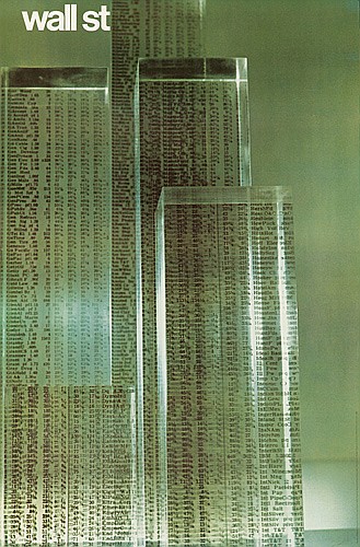 NYC Wall St., green poster, skyscrapers