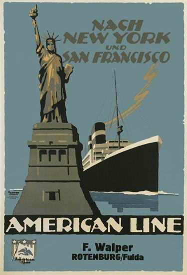 Nach New York Und San Francisco, blue poster, Statue of Liberty