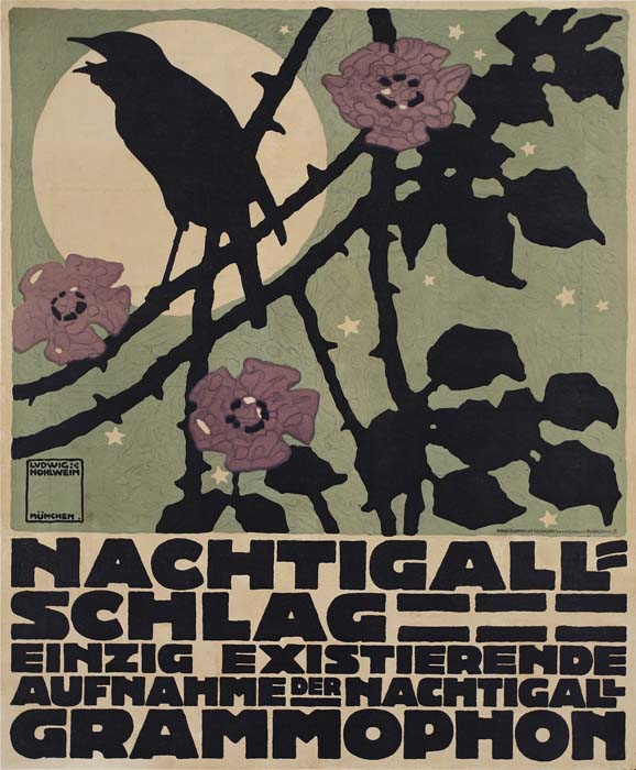 Nachtigall Schlag, bird sings in branches