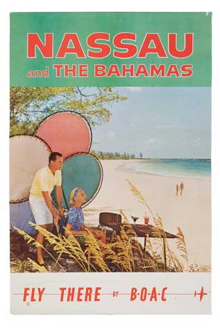 Nassau and the Bahamas, Fly There by BOAC, couple on the beach