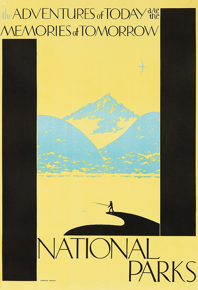 National Parks, Adventures of Today are the Memories of Tomorrow, yellow poster, mountains