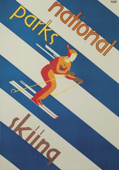 National Parks Skiing, blue and white stripes, skiing