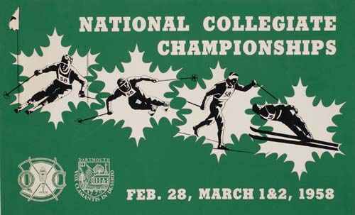 National Collegiate Championships, long green poster, Skier