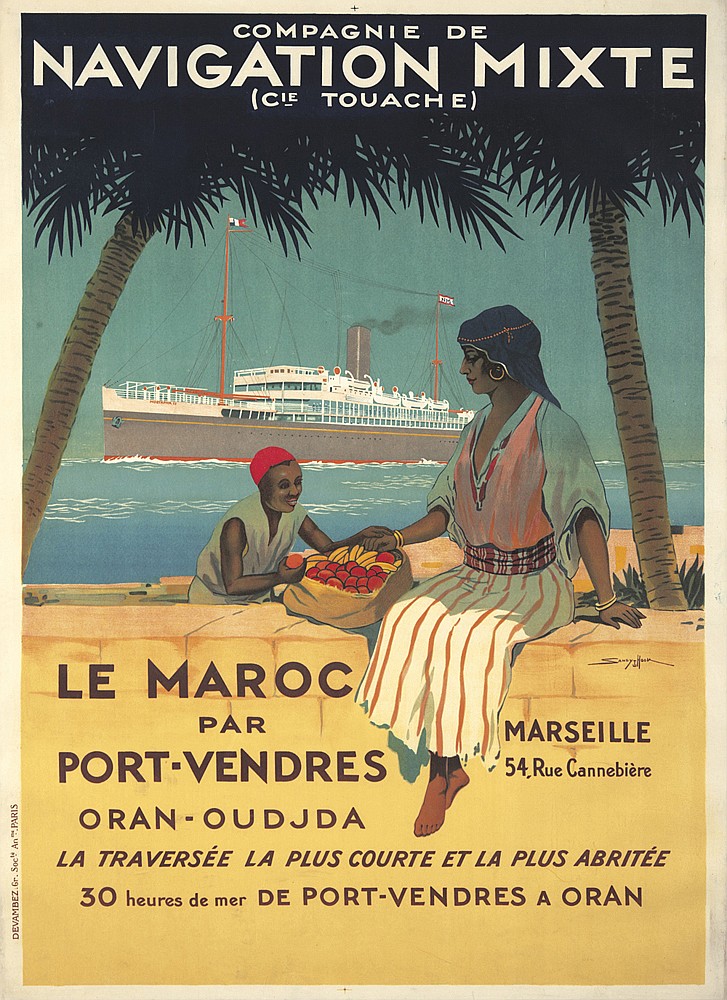 Navigation Mixte Cie Touache le Maroc Par Port-Vendres, women with fruit, ship