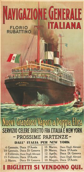 Navigazione Generale Italiana, long poster, brown ship