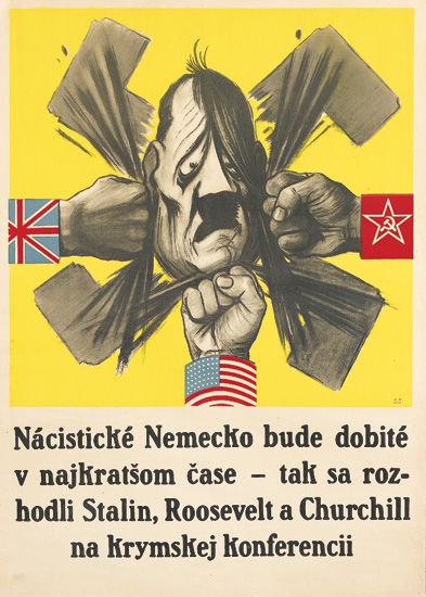Hitler being punched, yellow poster, Nacisticke
