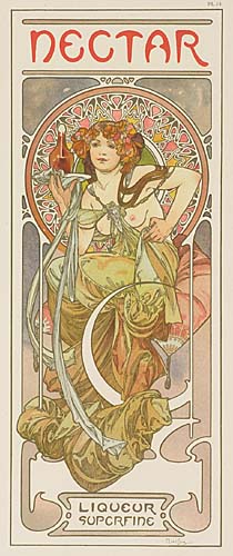 Nectar, long white poster, Liqueur Superfine, topless woman