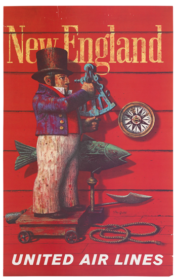 New England, United Air Lines, red poster