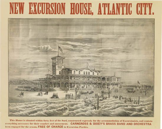 New Excursion House, Atlantic City, sketch of house on the water