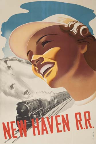 New Haven RR, woman’s face, train