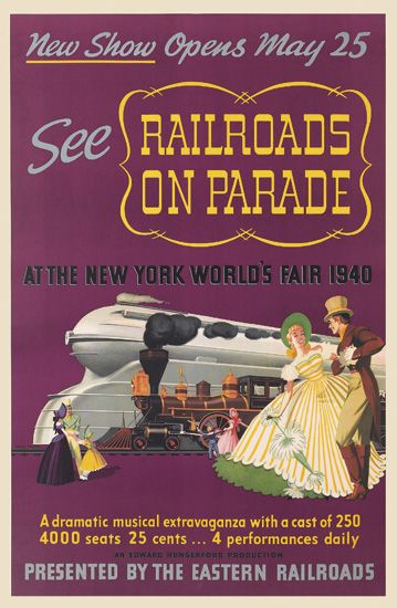 See Railroads on Parade, purple poster, New York World’s Fair 1941