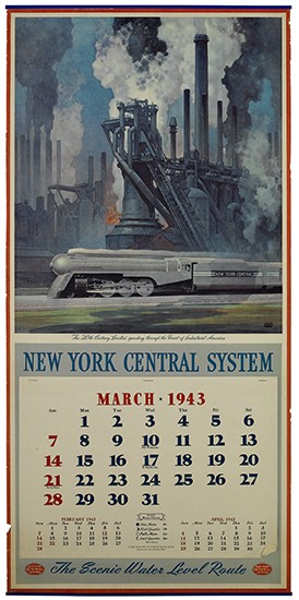 New York Central System, calendar March 1943, trains