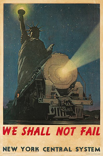 We Shall Not Fail, New York Central System, Statue of Liberty, silver train