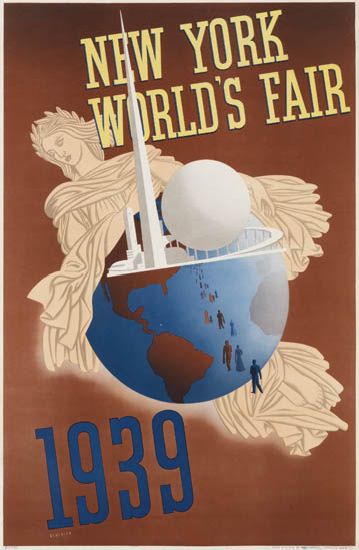 New York World’s Fair, 1939, brown poster, globe