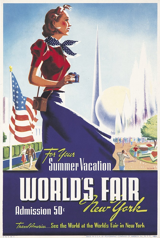 World’s Fair New York, Summer Vacation, woman in blue and red
