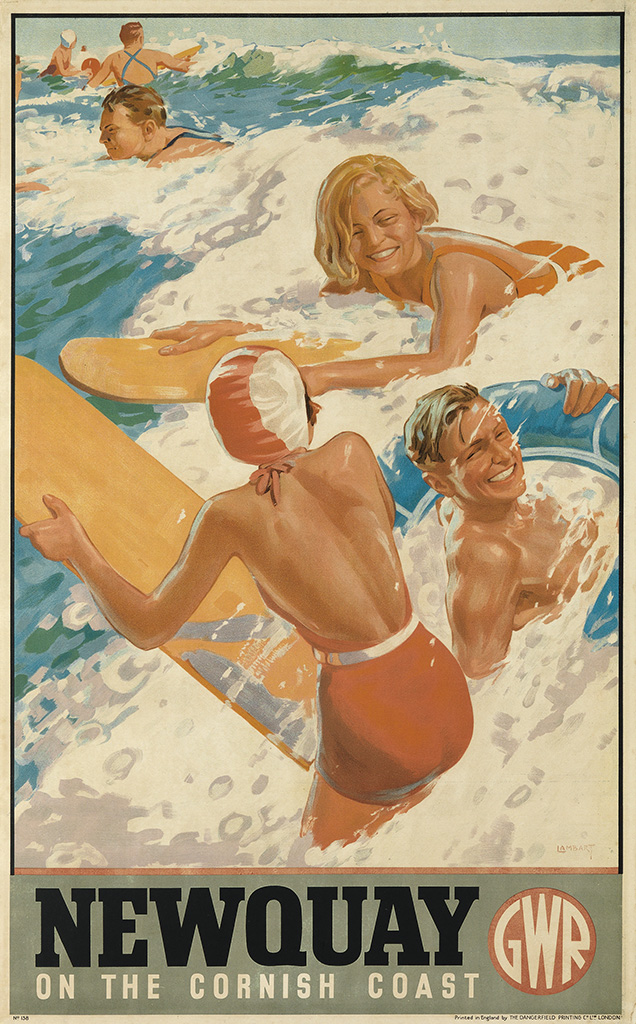 Great Western Railway, Newquay on the Cornish Coast, family plays in the ocean