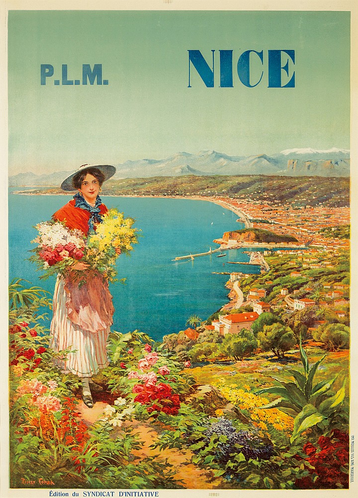 P.L.M. Nice, woman with flowers on the shore
