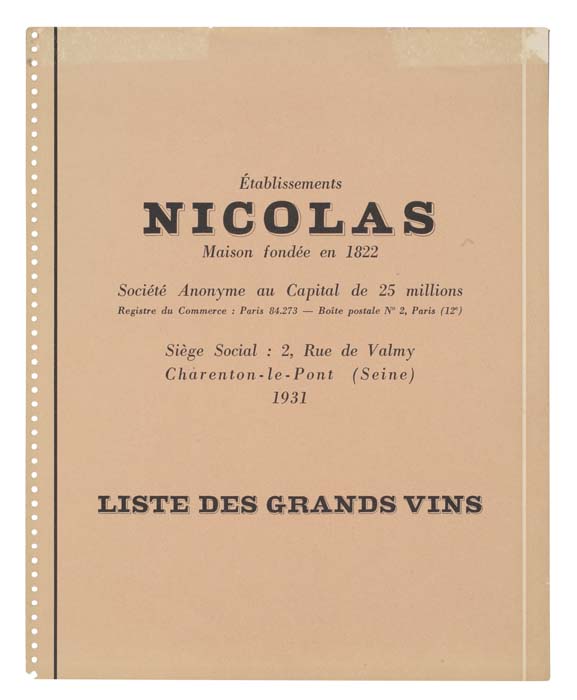 Nicolas Maison fondee en 1822, title page