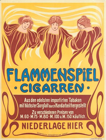 Flammenspiel Cigarren, yellow poster, three women